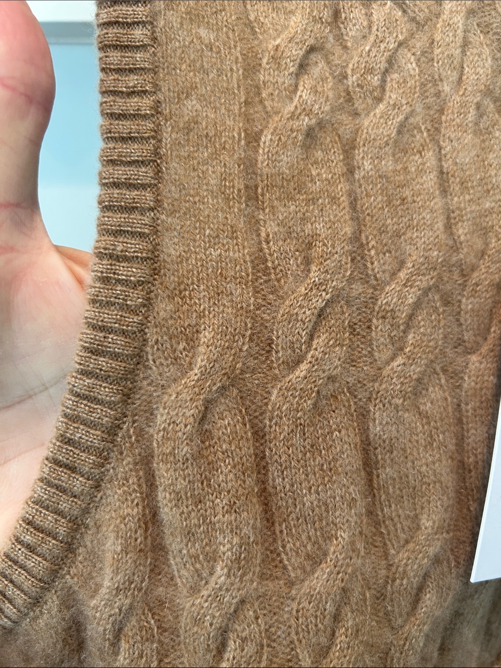 NAADAM Beige Cashmere Cable-Knit V-Neck Sweater Vest - Neutral Tan Knit - Picture 10 of 12